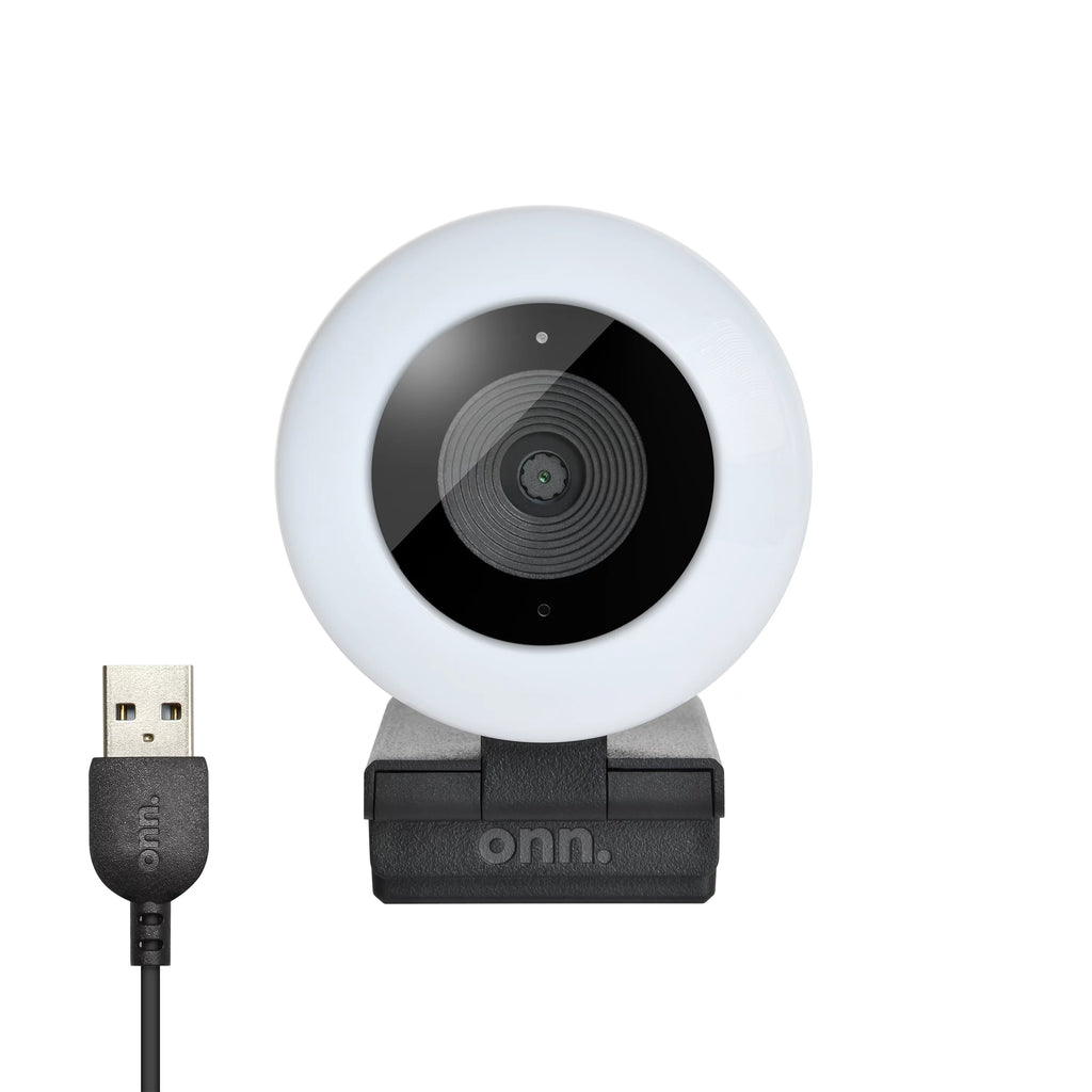 Webcam with Ring Light, Autofocus, Built-in Microphone, White & Black O476