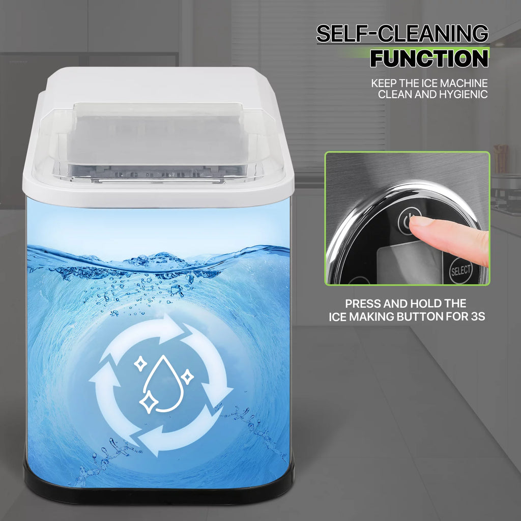 Black Portable Self-Cleaning Countertop Ice Maker with Scoop and Basket P452