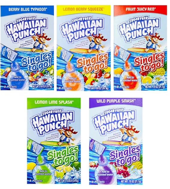 Fruit Juicy Red, Berry Blue Typhoon, Lemon Berry Squeeze, Wild Purple Smash, and Lemon Lime Smash Drink Mix S4254
