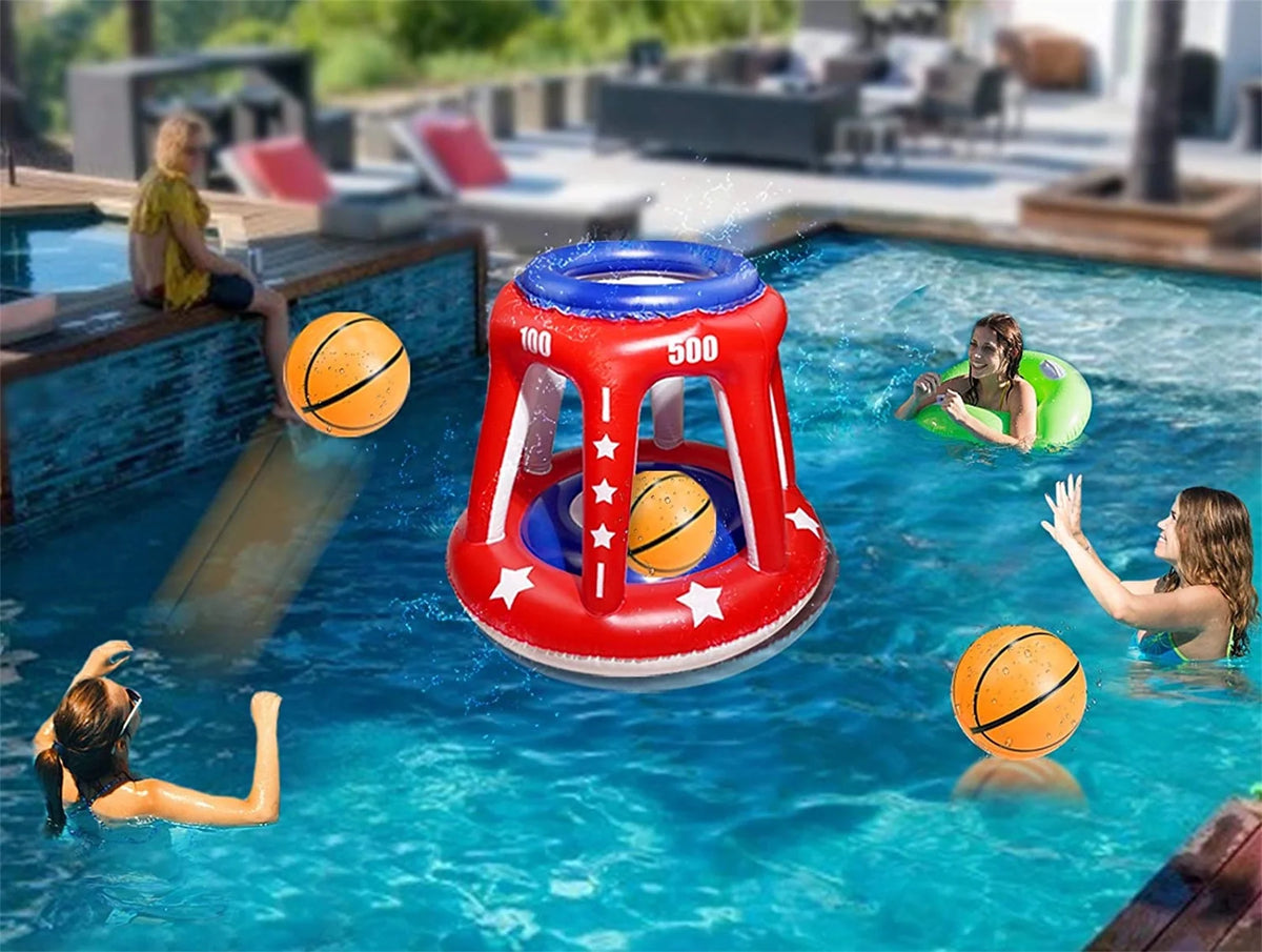 Giant Inflatable Pool Basketball Hoop with 3 Balls 6 Score Hole F89797