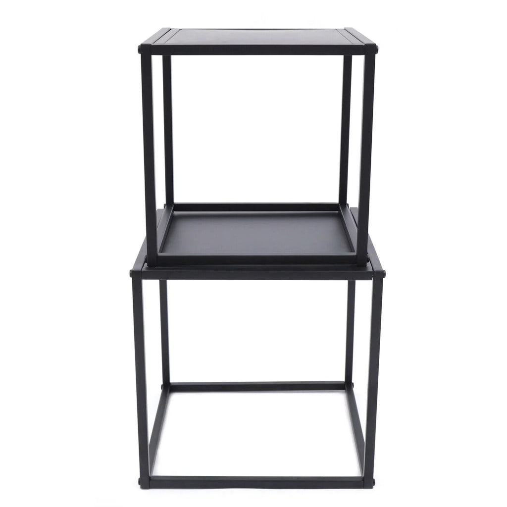 2Pcs Modern Square Metal Coffee Table Side Table End Table Matt Black K93737