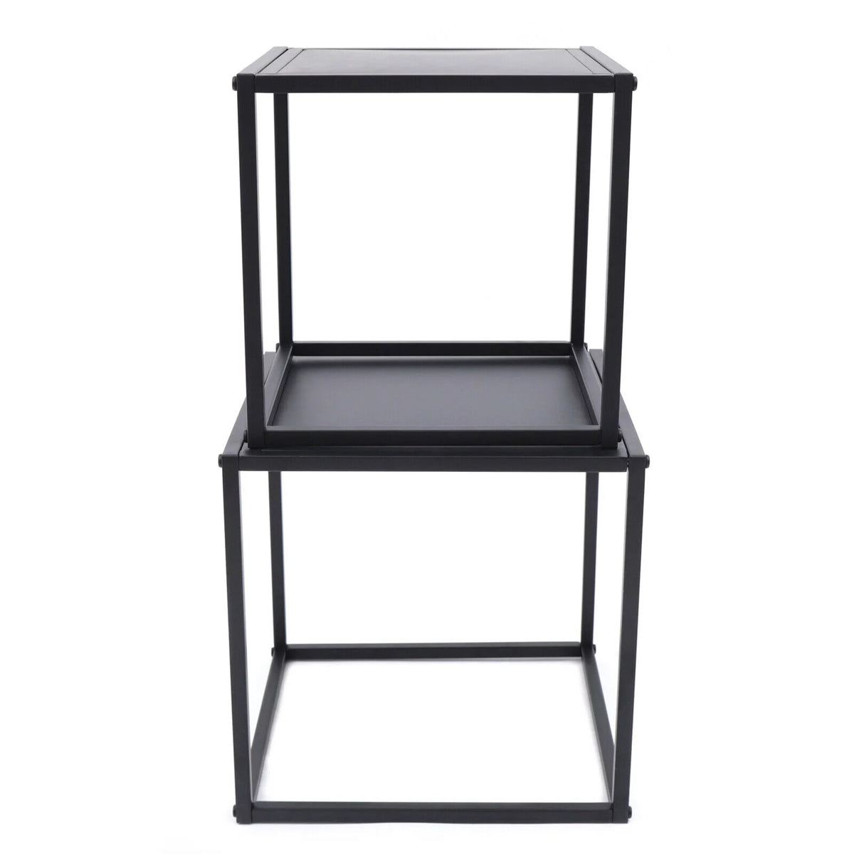 2Pcs Modern Square Metal Coffee Table Side Table End Table Matt Black K93737
