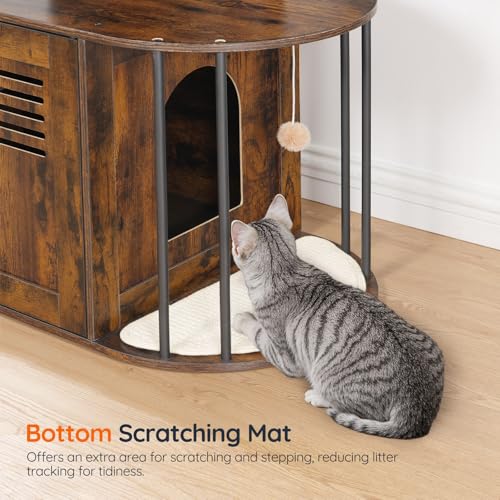 Cat Tree with Litter Box Enclosure, 31.5" Cat Tower with Sisal Posts, Hammock, Rustic Brown J4686
