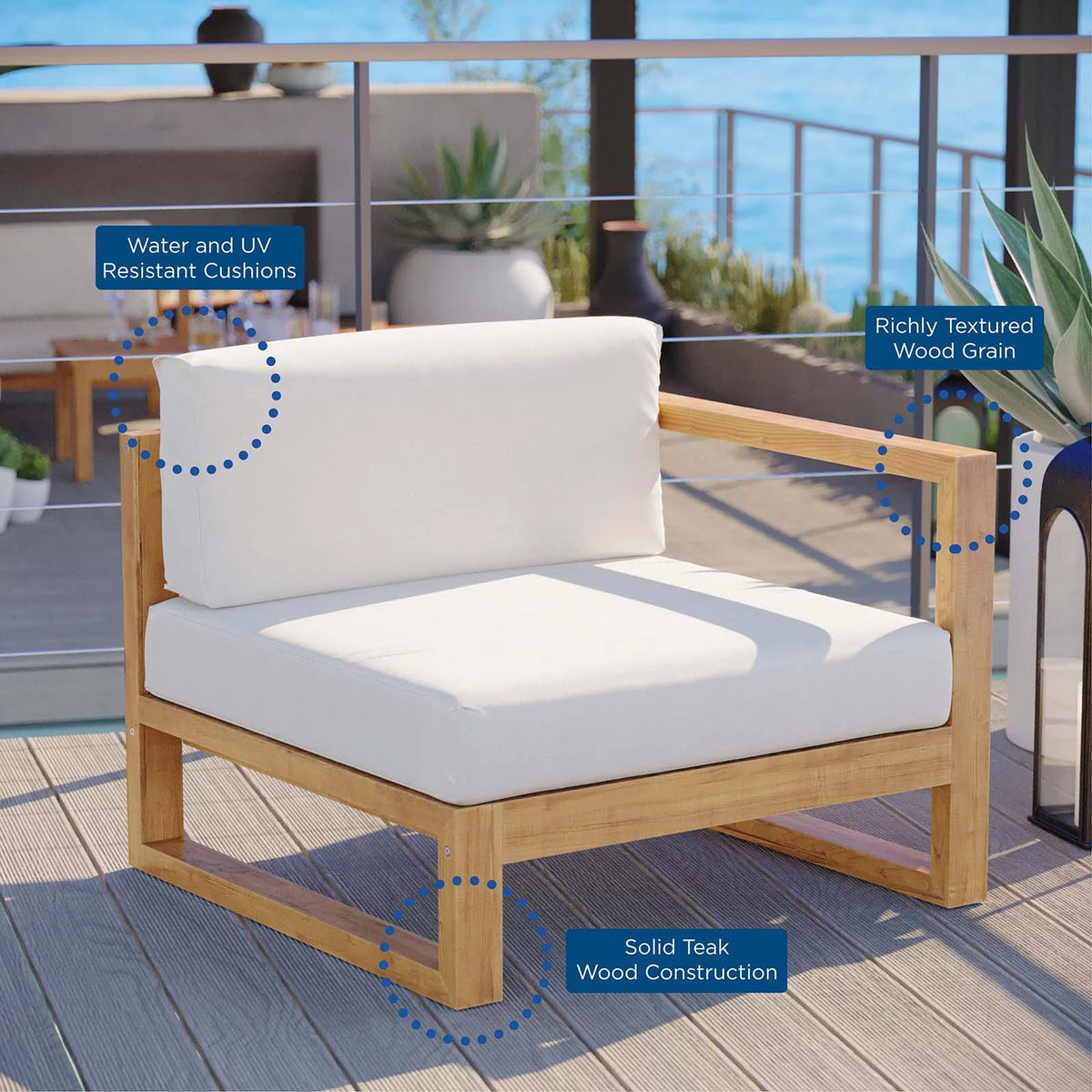 White Teak Wood Fabric Lounge Chair J883988