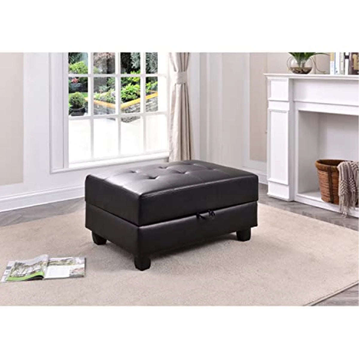 Black Faux Leather Ottoman A285947