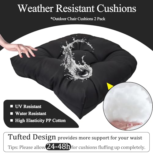 Water-Repellent Outdoor Chair Cushions Set of 2, 19”X19” Tufted Seat Cushions E317989