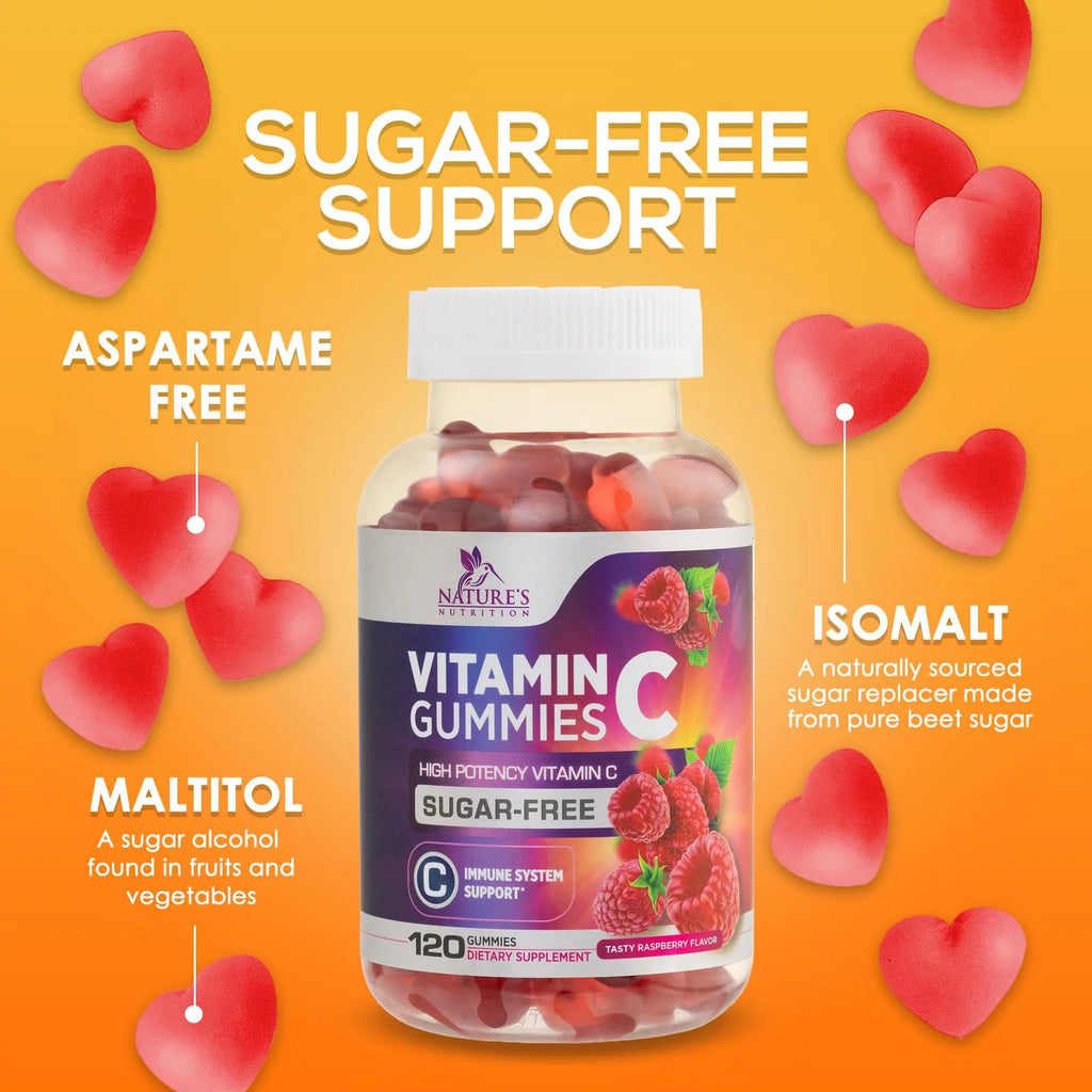 Sugar Free Vitamin C Gummies - Vegan, Non-GMO, Dairy & Gluten Free - Raspberry Flavor - 120 Count T449596