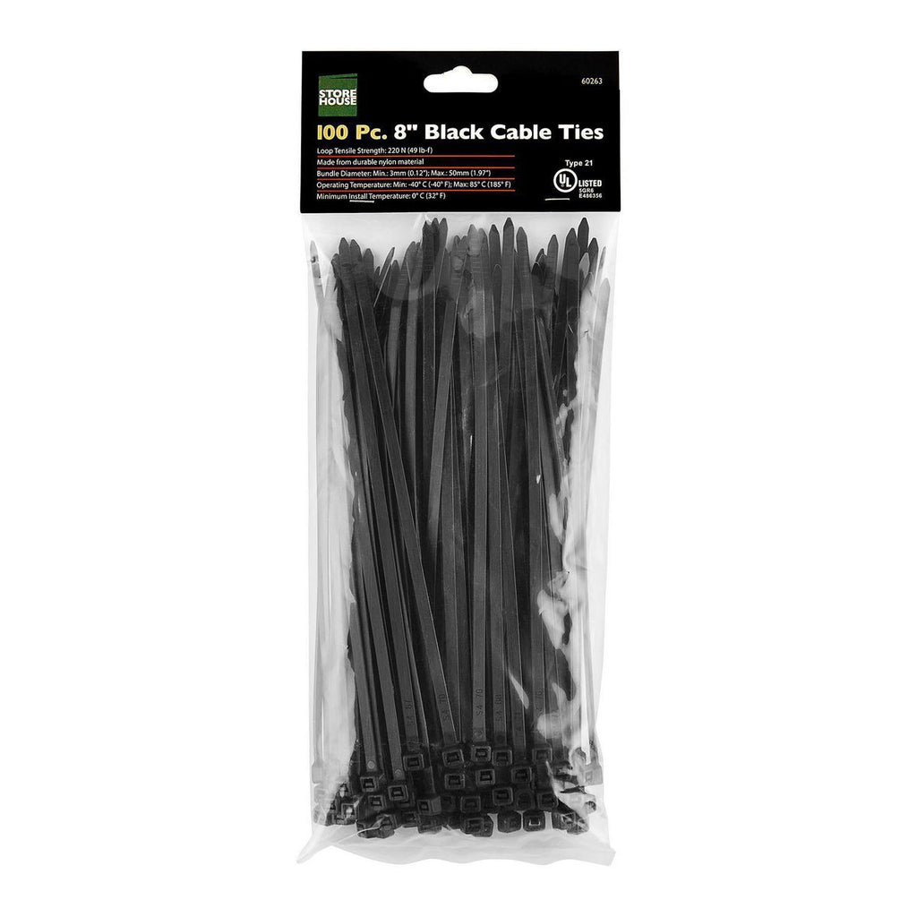 Black 8 in. UV-Resistant Cable Ties 100-Pack G820690