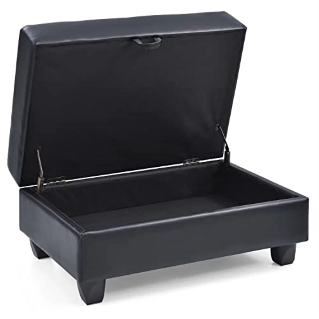Black Faux Leather Ottoman A285947