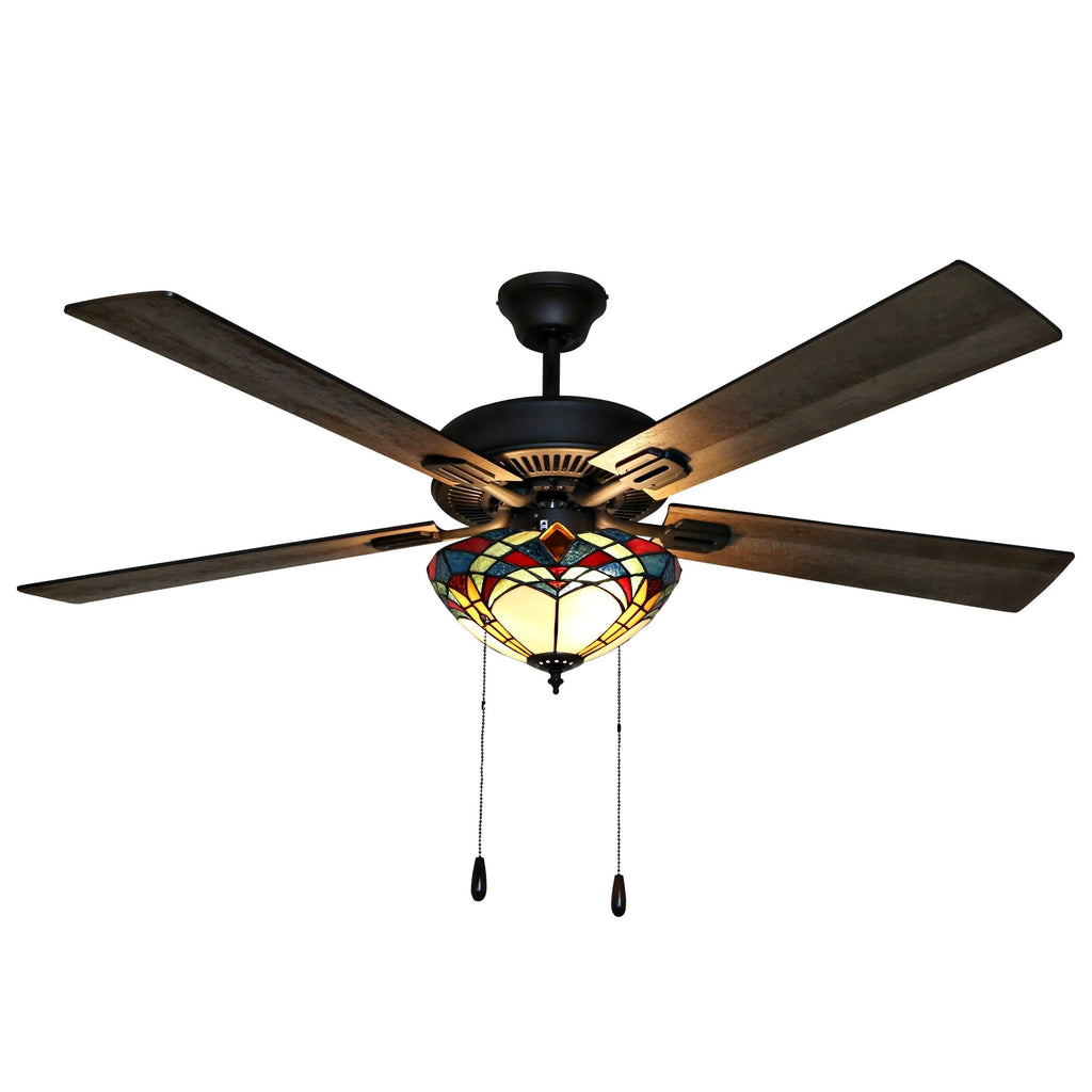 Bronze and Stained Glass 5-Blade Ceiling Fan G67328