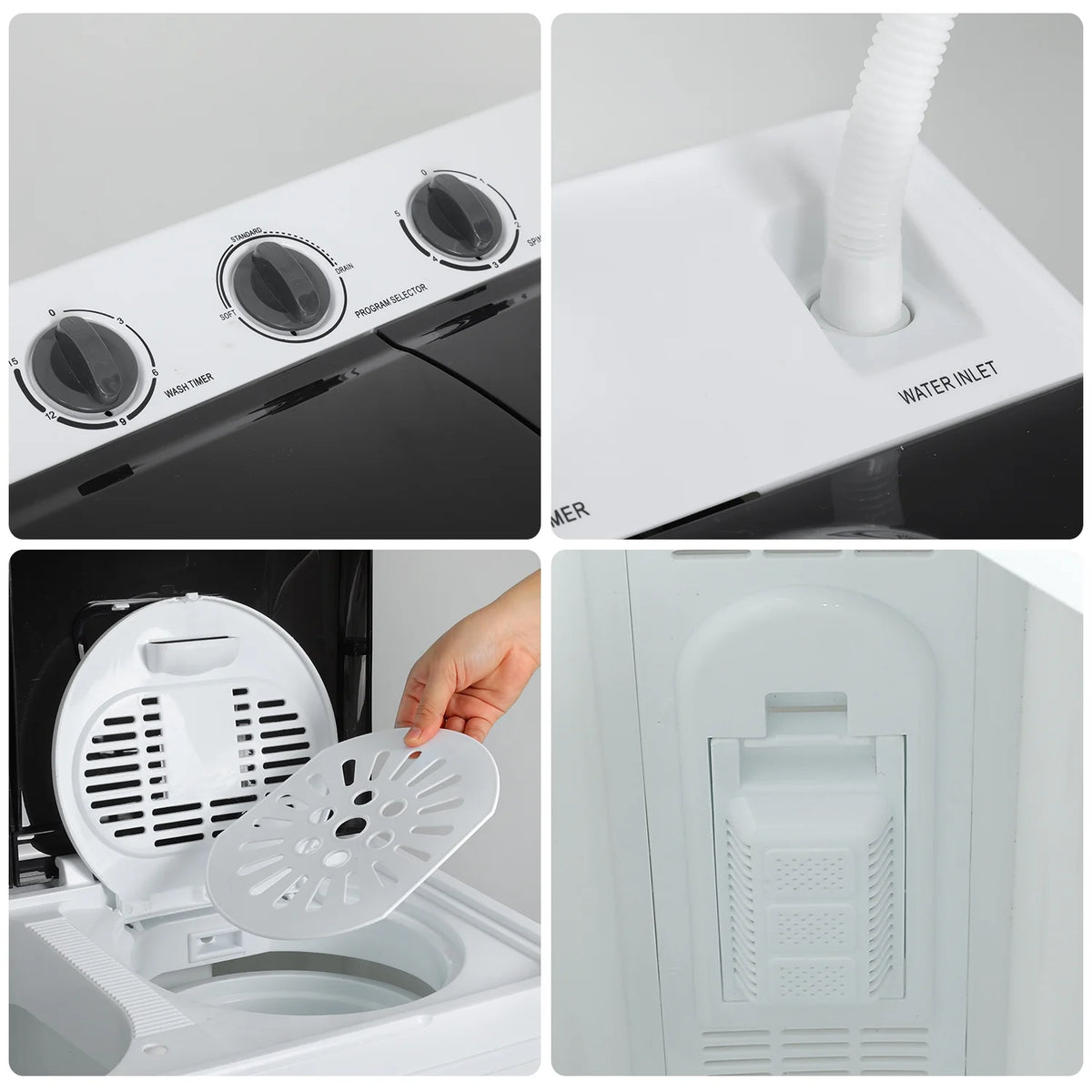 Portable 30LBS Twin Tub Mini Compact Laundry Washer Spinner Combo White Gray S15363