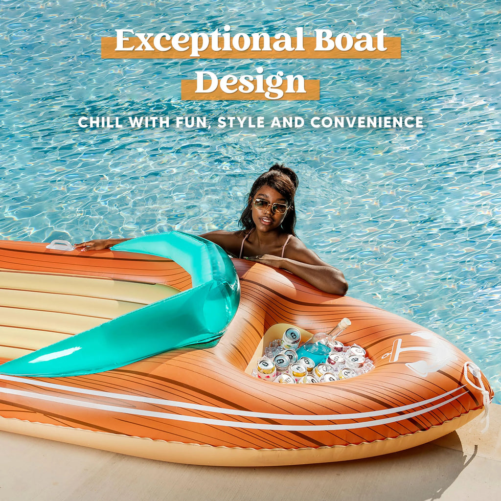 8 ft Inflatable Boat Pool Float with Reinforced Cooler V1769