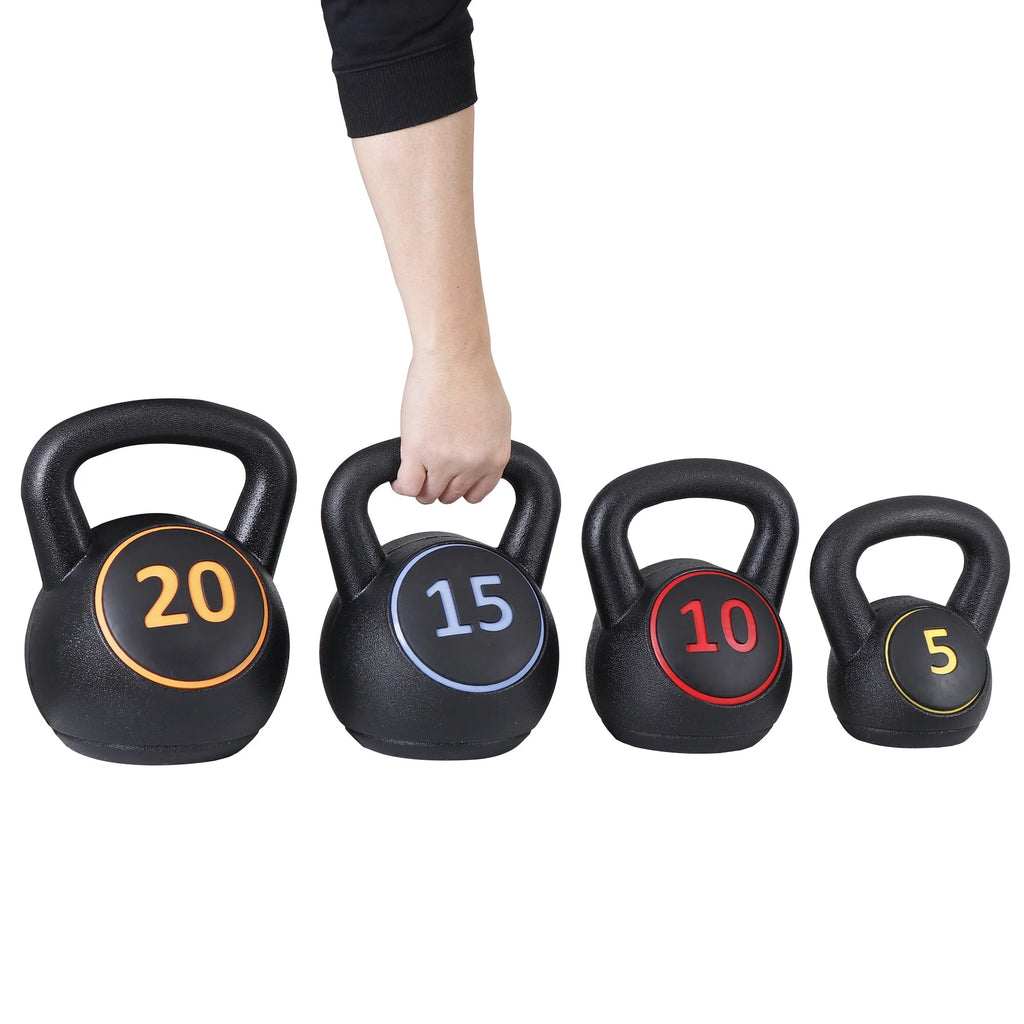 3 Piece 5lb 10lb 15lb Kettlebell Set with Storage Rack M4849