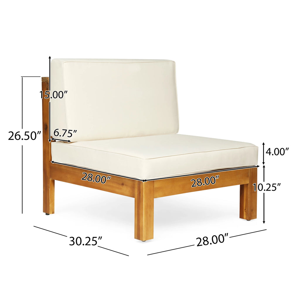 Beige and Teak Acacia Wood Sofa and Table Set X2751