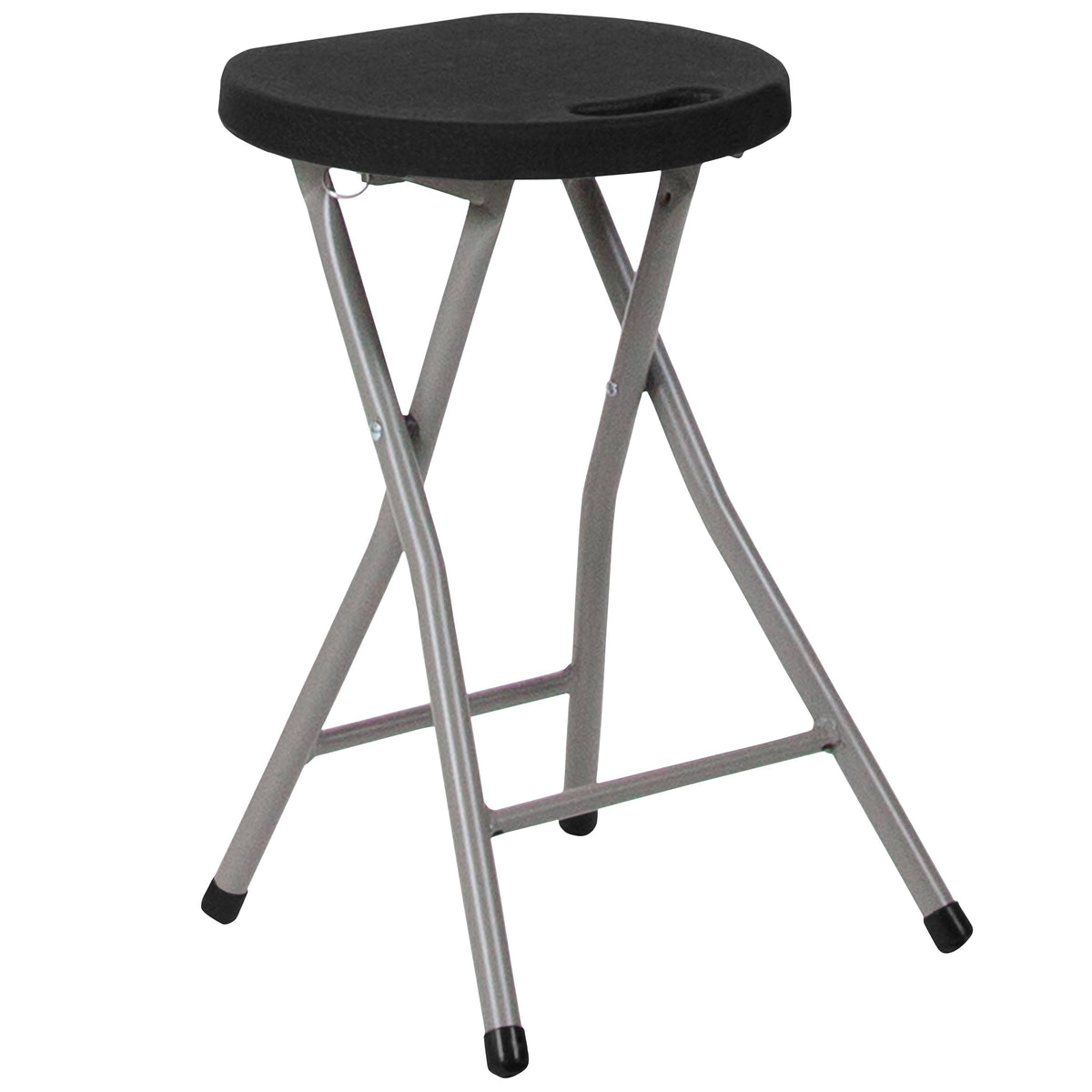 Foldable Stool with Plastic Seat and Titanium Frame Black V11633