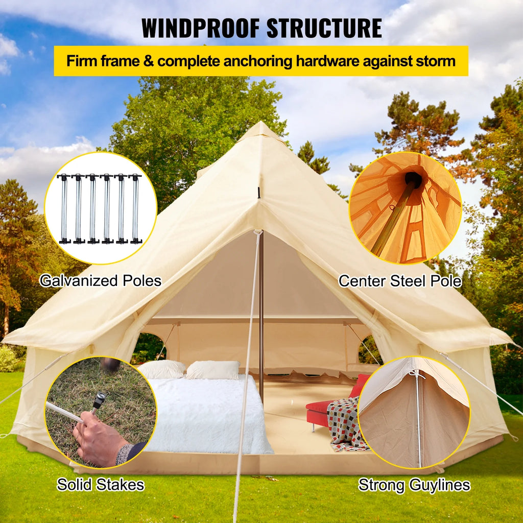 Canvas Bell Tent 16.4ft Cotton Canvas Tent with Wall Stove Jacket Waterproof Bell Tent M9360