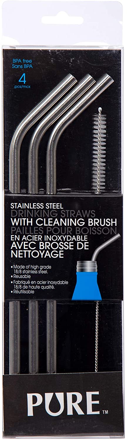4-Piece Stainless Steel Reusable Straws with Cleaning Brush 10-inch S253