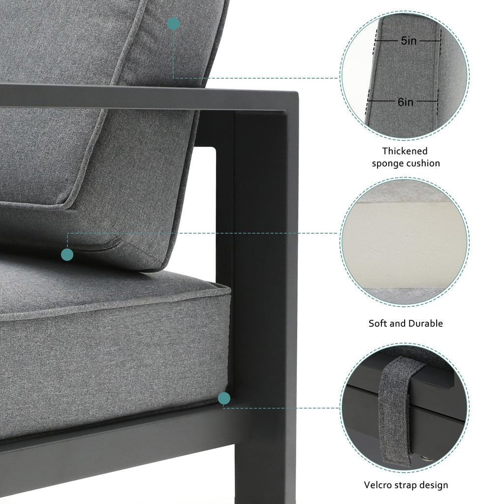 Gray Aluminum Patio Sectional Sofa Set with Table and Ottoman Z225922