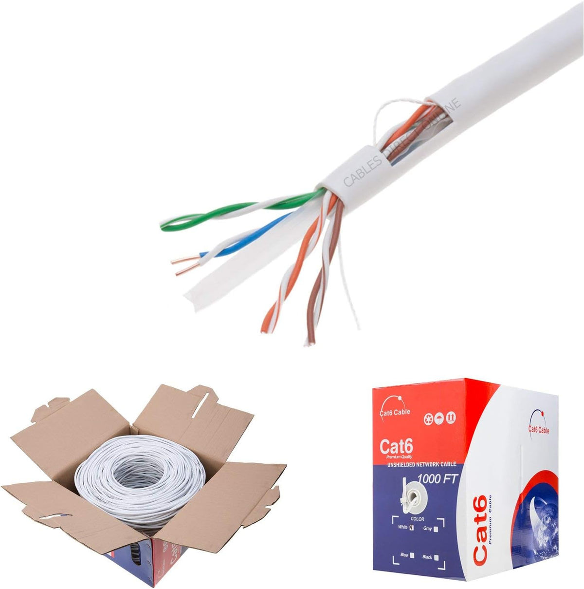 CAT6 1000ft UTP White Ethernet Solid Cable 23AWG J81253