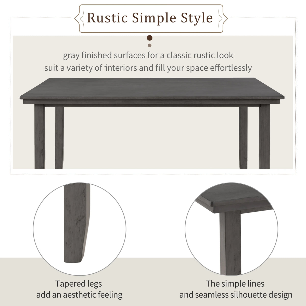 Gray Wood Dining Table and Chairs with Bench W2526