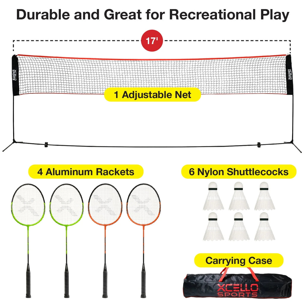 Badminton Set with Foldable Net, 4 Rackets, 6 Shuttlecocks, and Carry Bag C6973