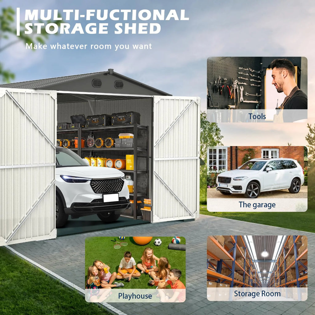 20x13 ft Metal Garage Shed with 2 Doors and 4 Vents F137321