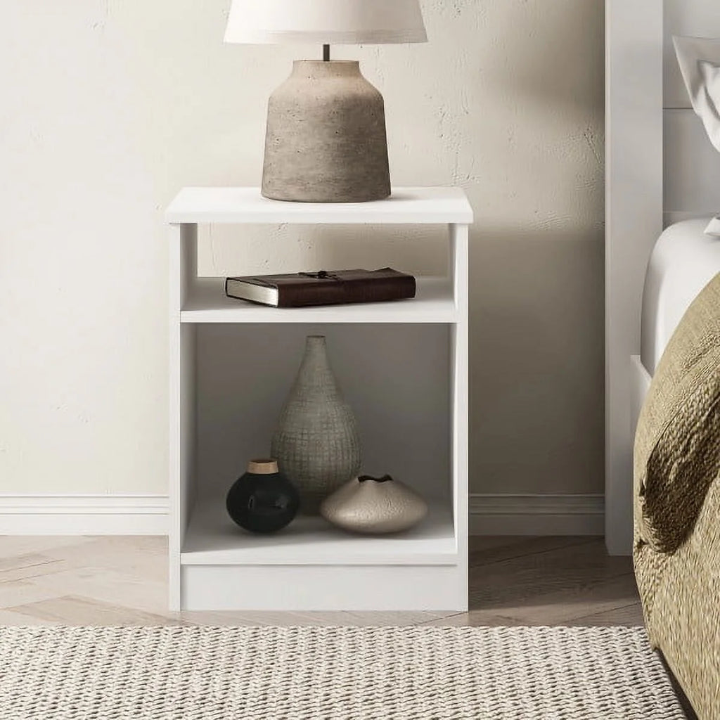 White Open Shelf Nightstand V7619