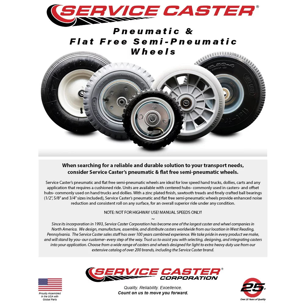 8" x 2.5" Flat Free Hand Truck Appliance Dolly Wheel with 2.5" Centered Hub and Ball Bearings, 440 lbs. Capacity E75439