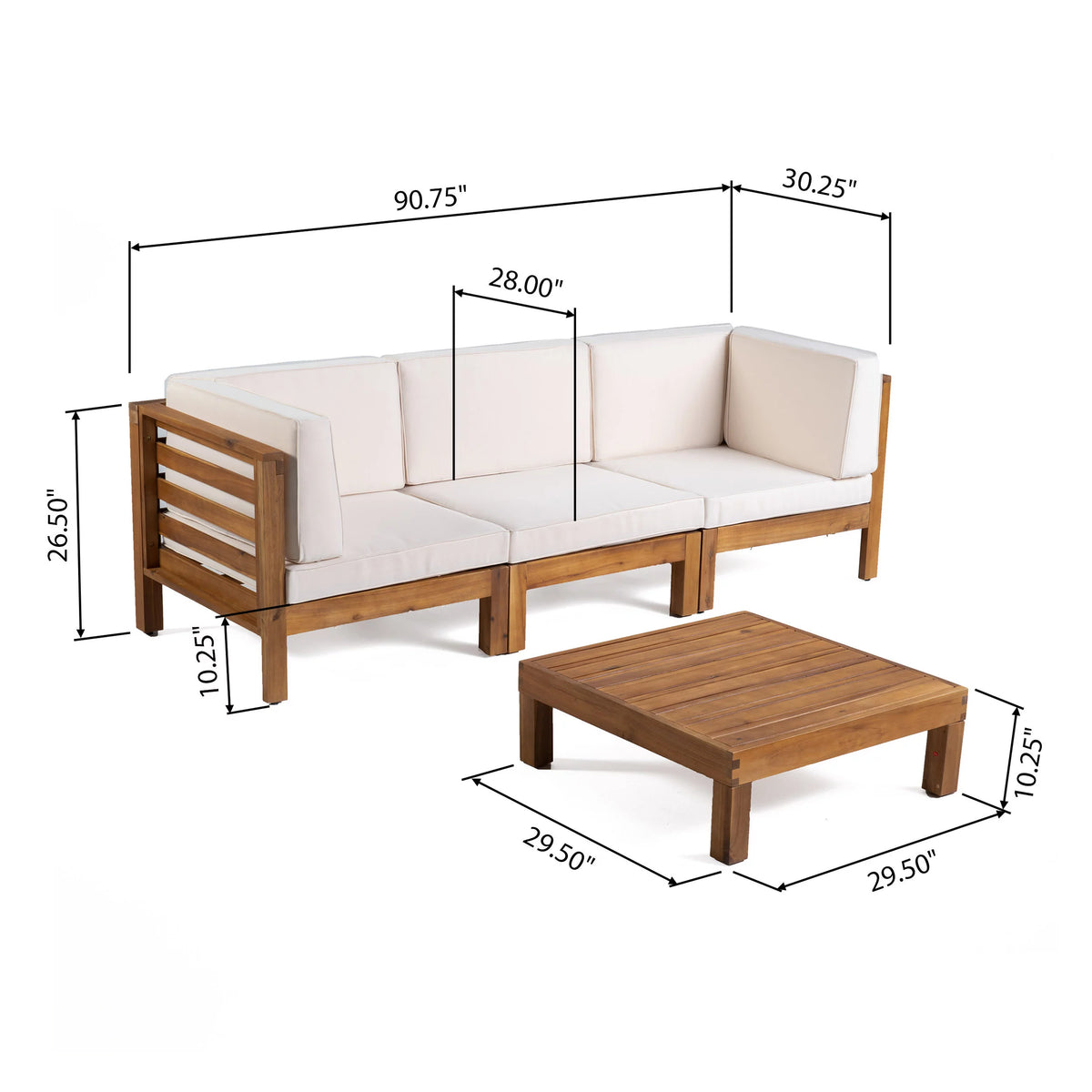 Beige and Teak Acacia Wood Sofa and Table Set X2751