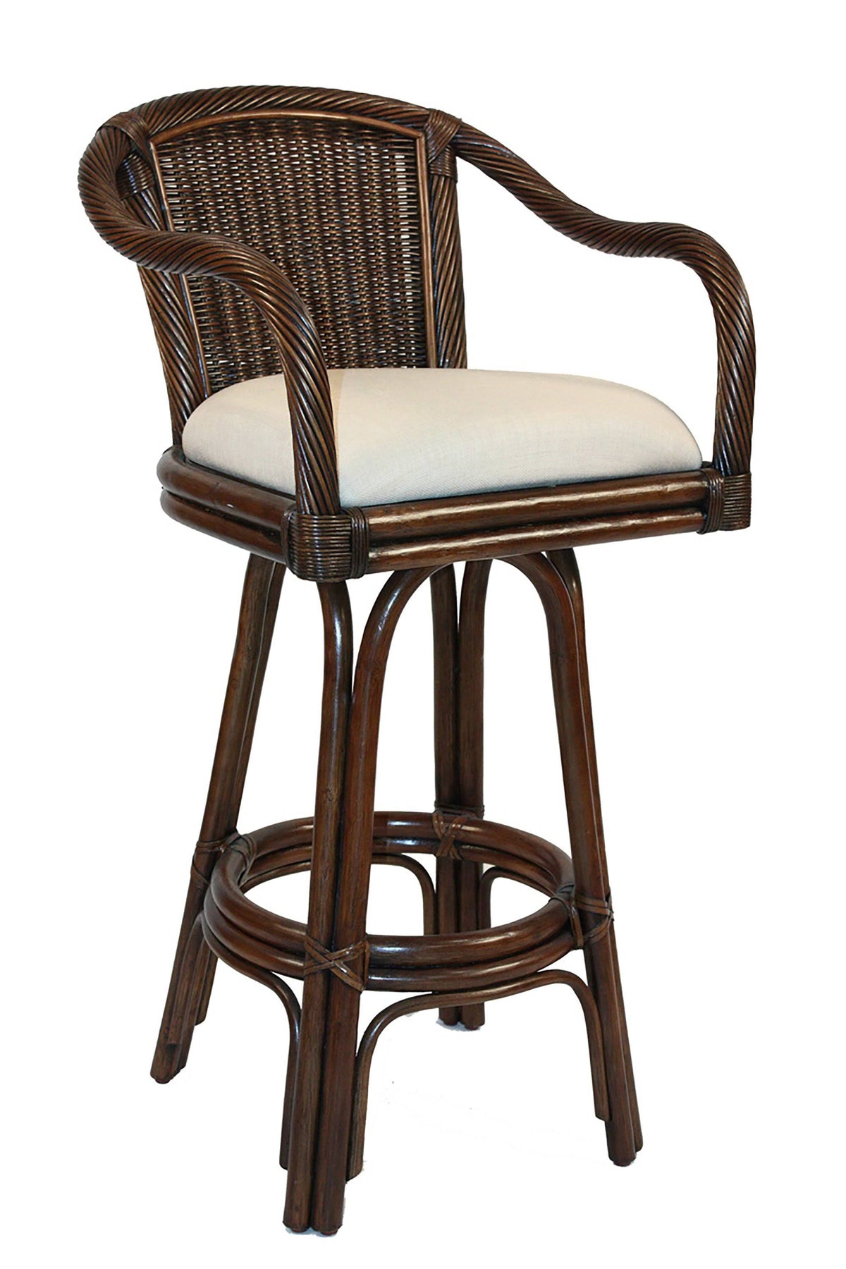 Antique Finish Swivel Rattan & Wicker Bar Stool Z768