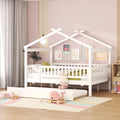 White Full Size Wooden House Bed with Trundle Y670802