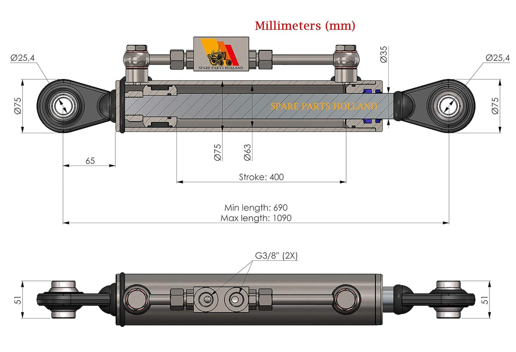 Hydraulic Top Link Cat. 2-2 with Locking Block S74310