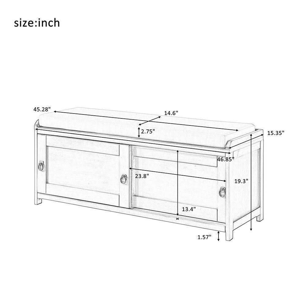 Black Wood Storage Bench with 2 Cabinets M427