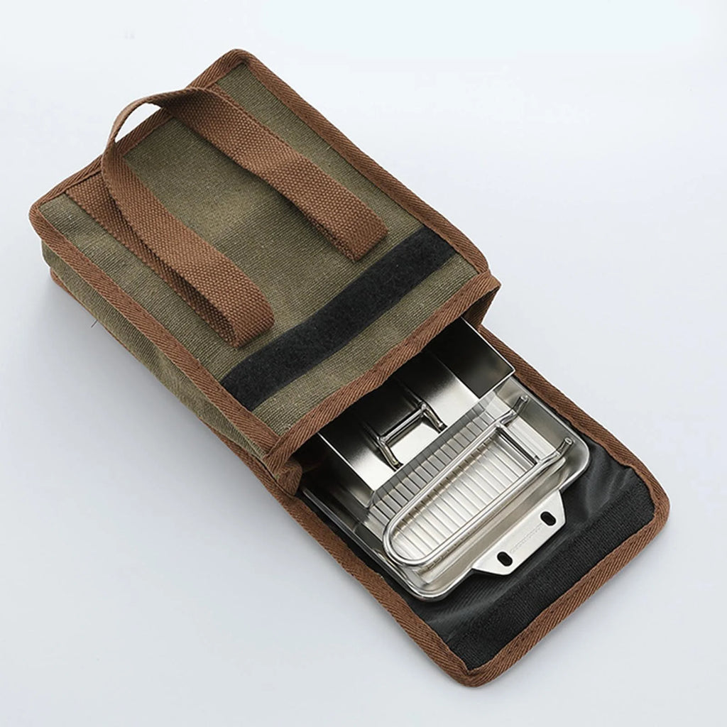 Stainless Steel Frying Pan Camping Pot with Lid Foldable Handle Cookware T214