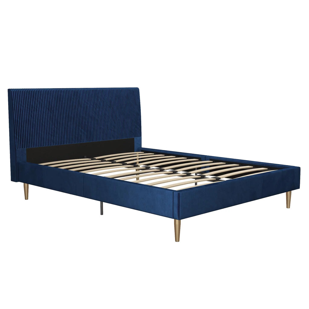 Queen Ivory Velvet Upholstered Bed with Headboard E842649