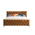 Tan Velvet Upholstered King Platform Bed Y878
