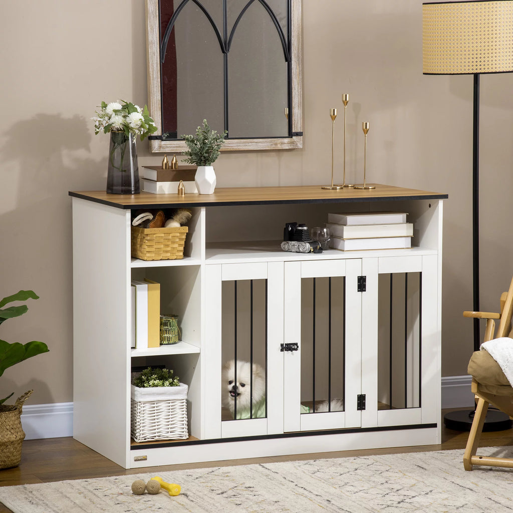 White Dog Crate Furniture with Storage Q649