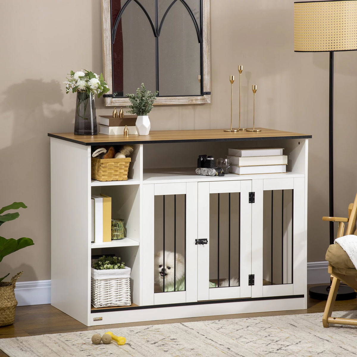 White Dog Crate Furniture with Storage Q649