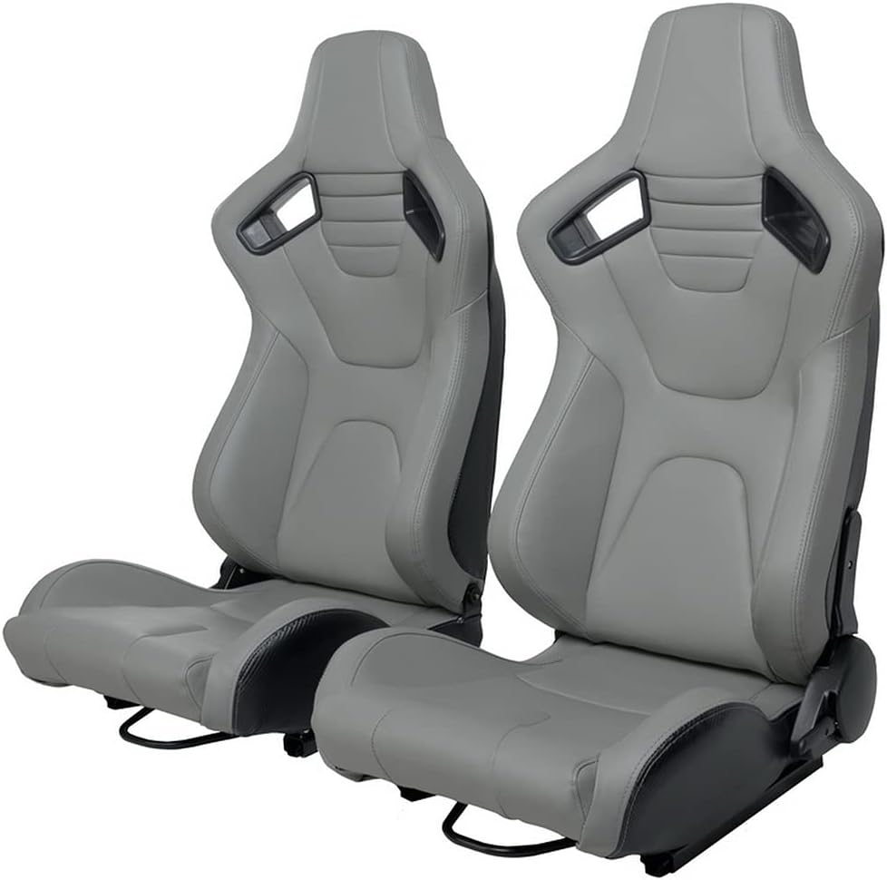 Racing Seats, 1 Pair Bucket Seats with Dual Lock Sliders, PVC Leather O95032