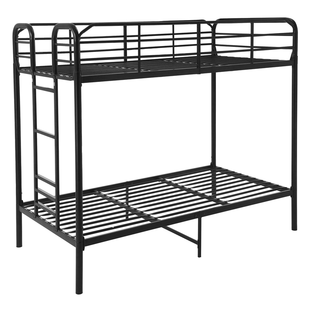 Black Metal Twin over Twin Quad Bunk Bed with Ladder and Guardrails D200415