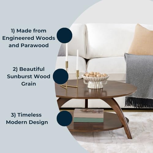Caramel Brown Round Wood Coffee Table with Shelf Storage F186
