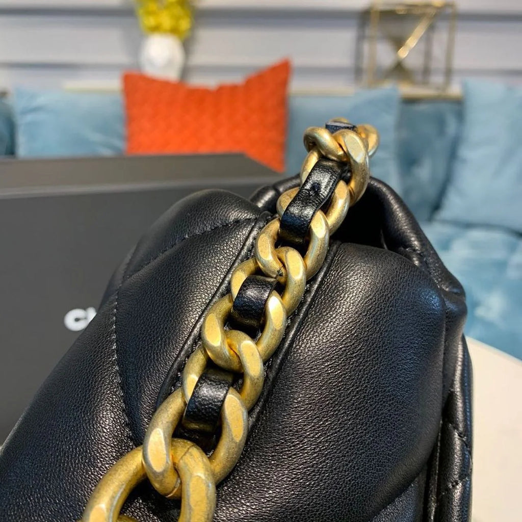 Black Goatskin Leather Flap Bag K5863