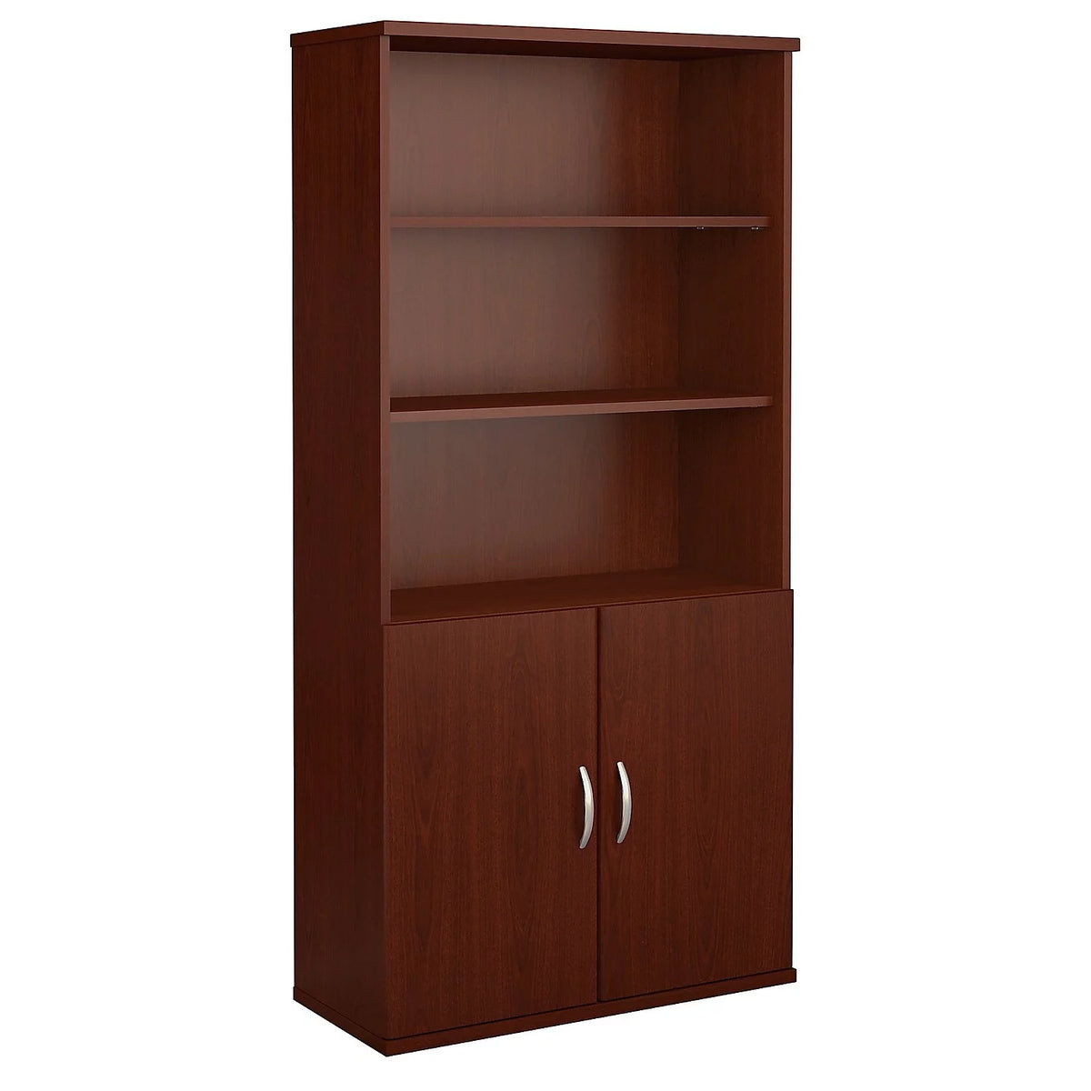 36W 5 Shelf Bookcase with Doors in Mahogany Engineered Wood T469