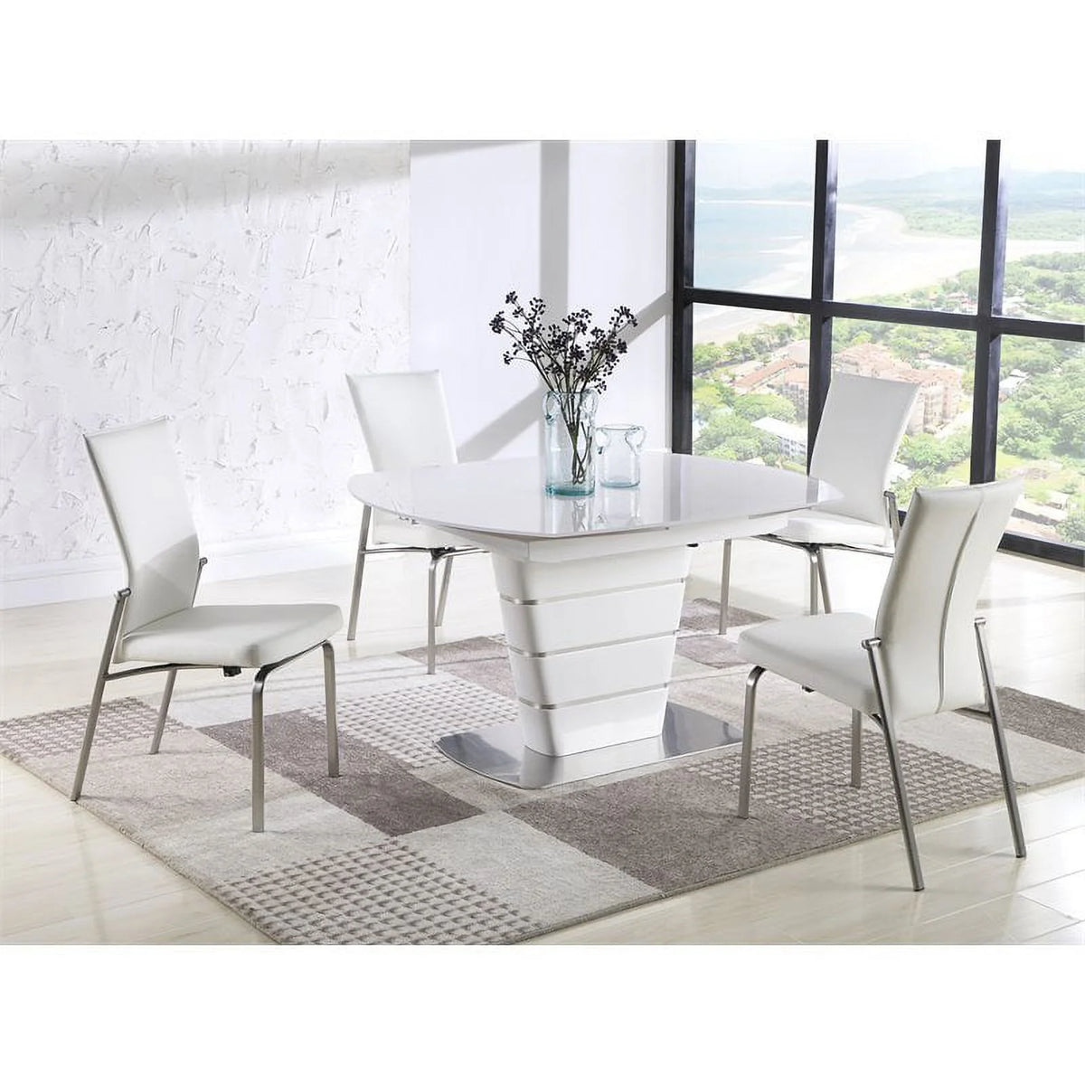White Steel and MDF Extendable Dining Table F52454