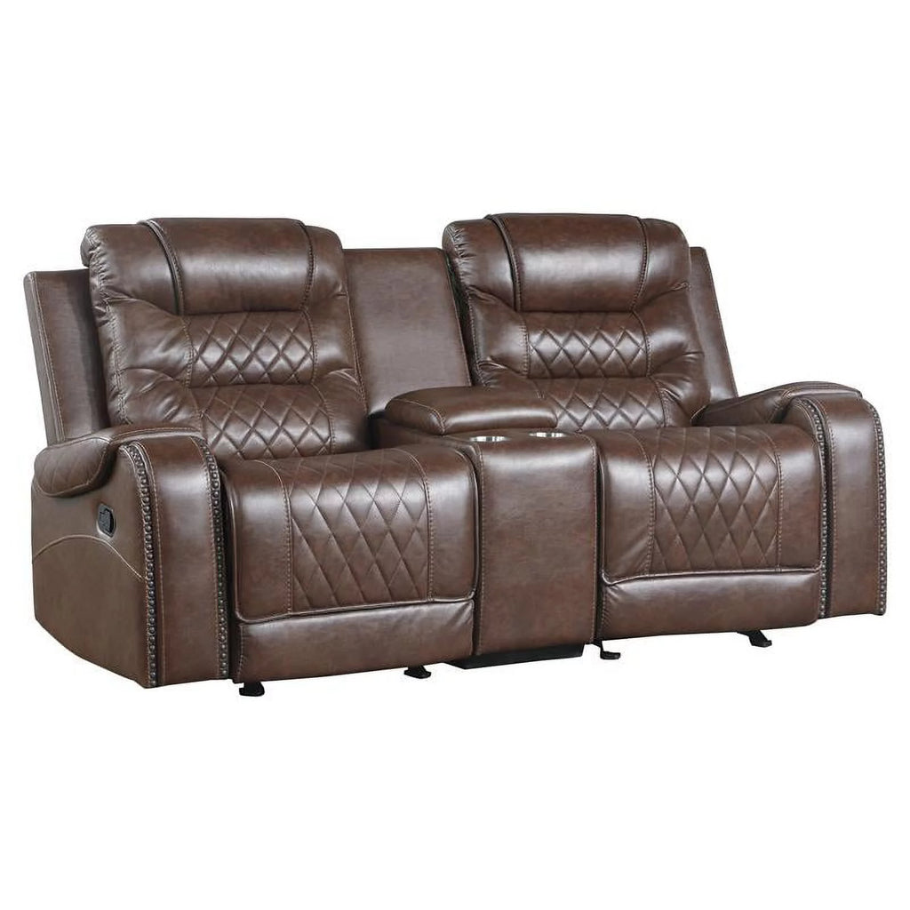 Brown Double Glider Reclining Loveseat with Center Console K732793