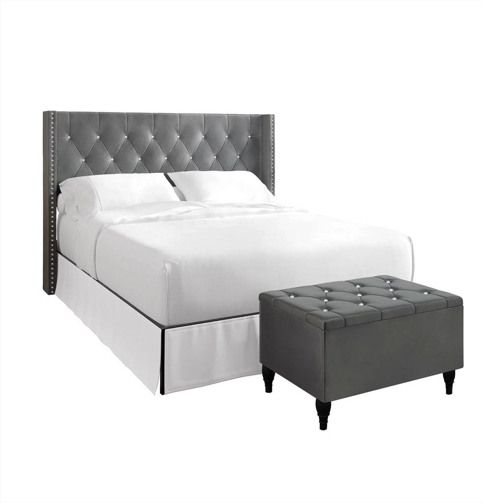 Black Velvet Upholstered Storage Bench Bed E77125