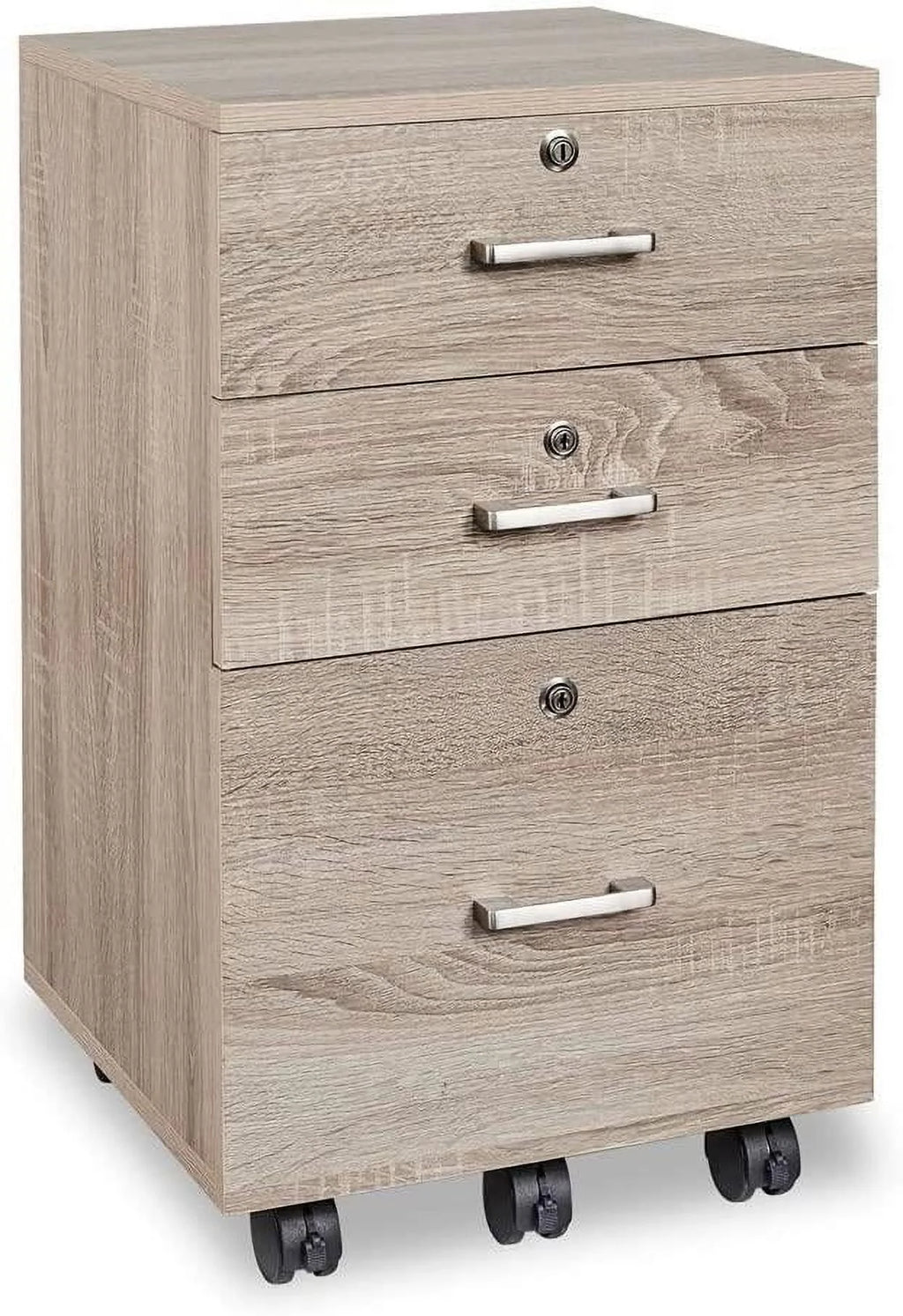 3 Drawer Rolling Wood File Cabinet with Lock S82837