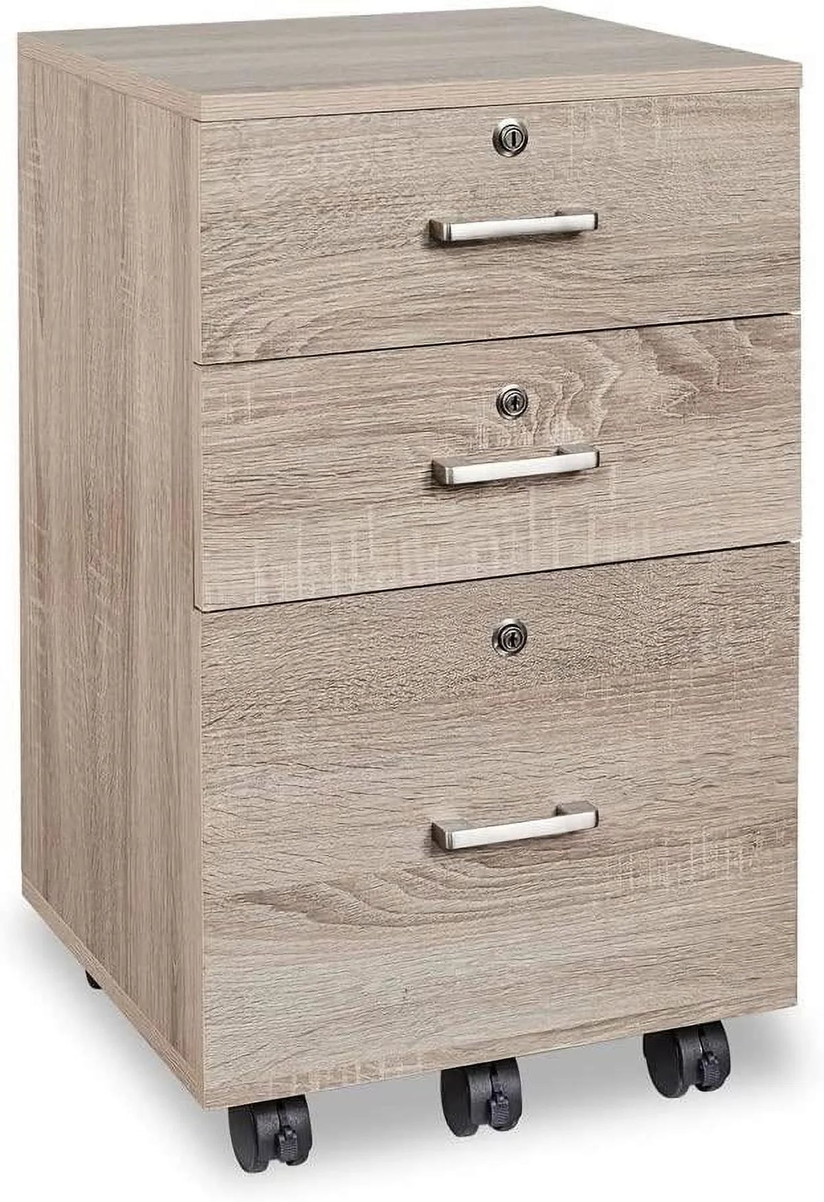 3 Drawer Rolling Wood File Cabinet with Lock S82837