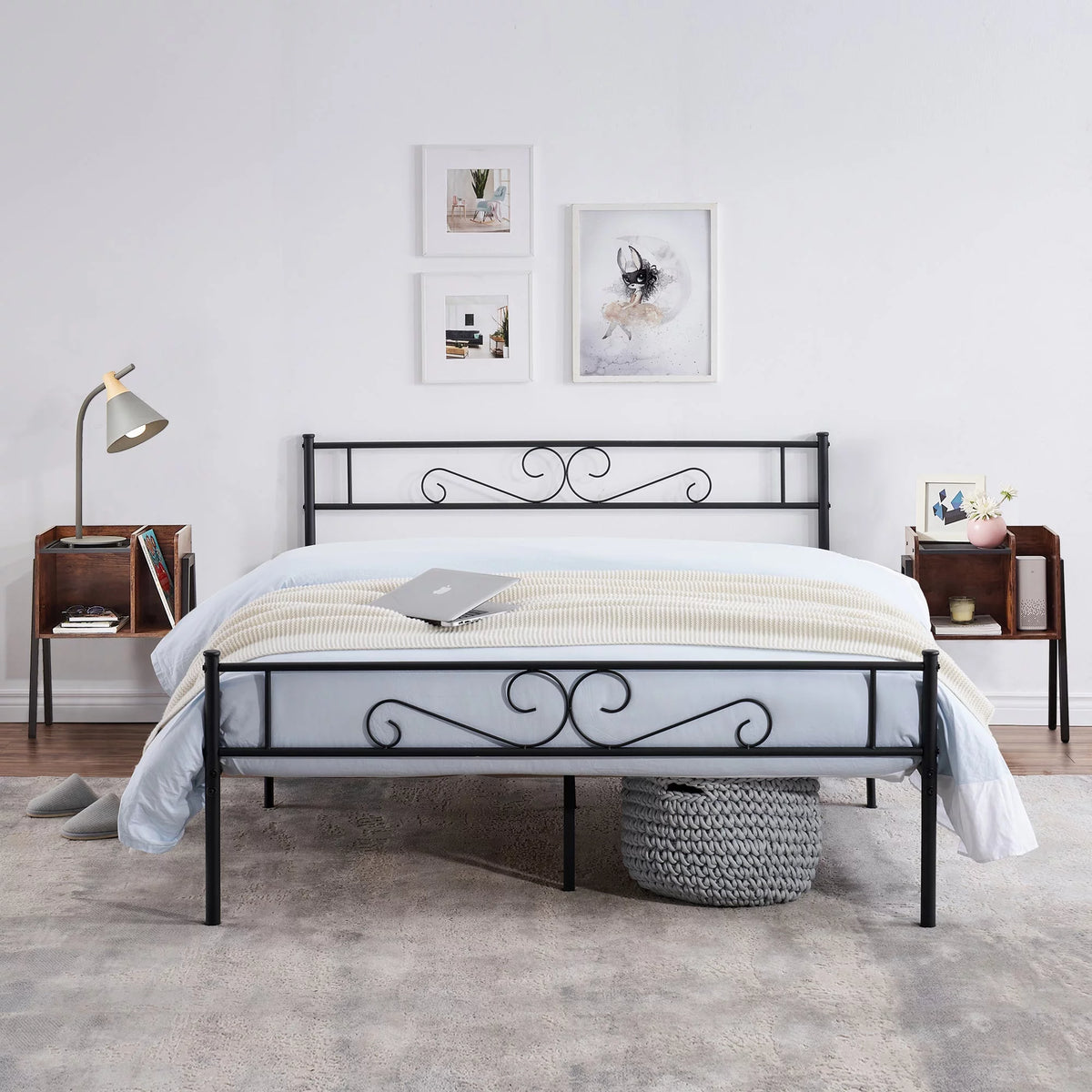 3-Piece Metal Bed Frame and 2 Nightstands K8589