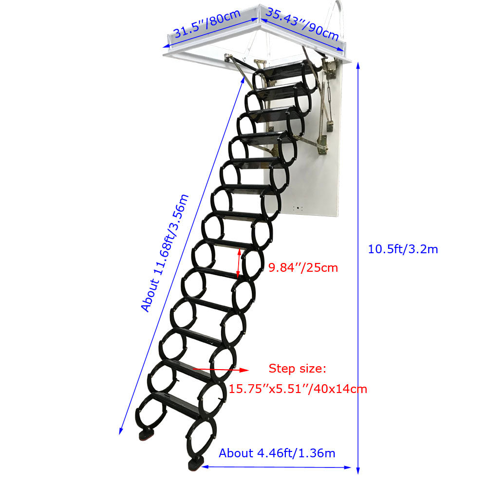 Black Titanium-Magnesium Alloy Attic Ceiling Ladder Stairs G7782